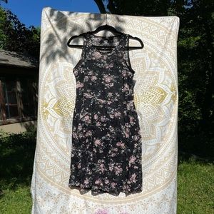 Black spandex/polyester blend floral dress